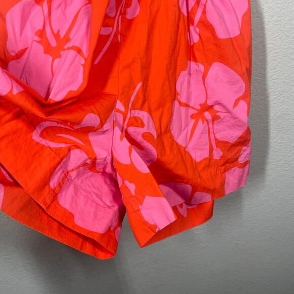 Staud 4 Georgia Romper Red Pink Cotton Blend Floral Halter Neck Tie Back - Picture 7 of 13